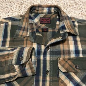 Five Brother Heavy Flannel Shirt Mens Medium Brown Plaid Western Grunge Workwear